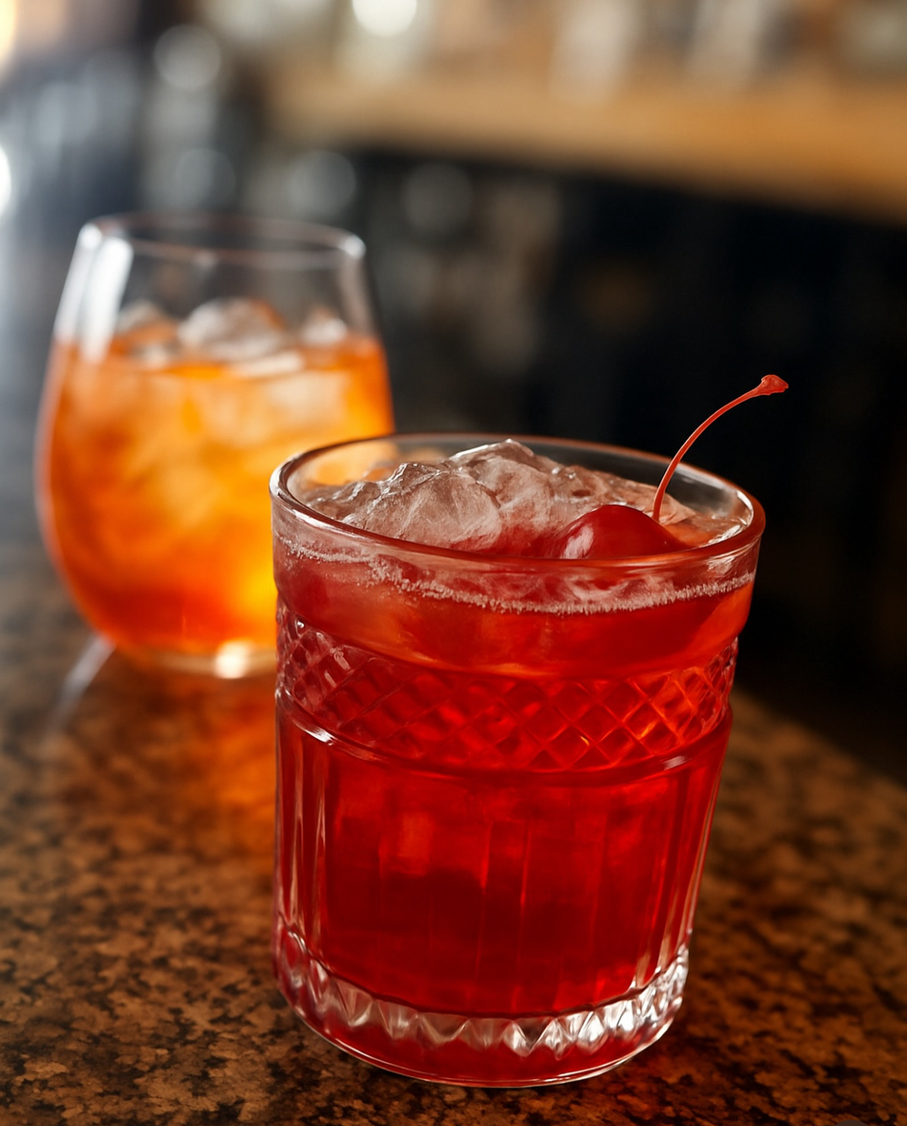 Red cocktail with a cherry
